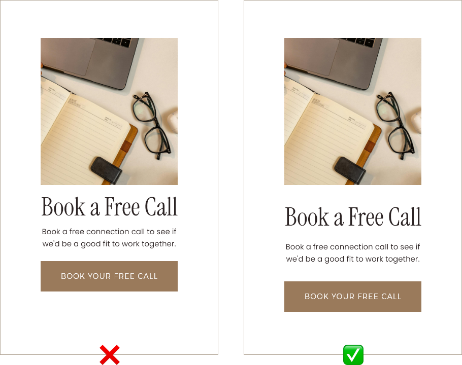 A side by side comparison showing the proper use of white space to avoid DIY website design mistakes.