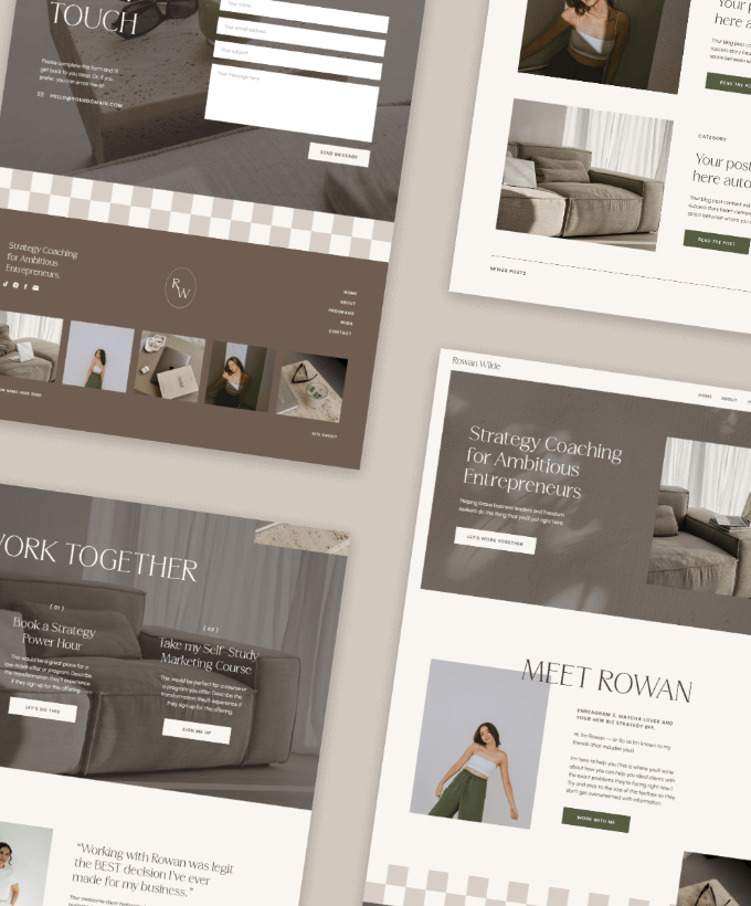 A flatlay screenshot of a free Showit website template
