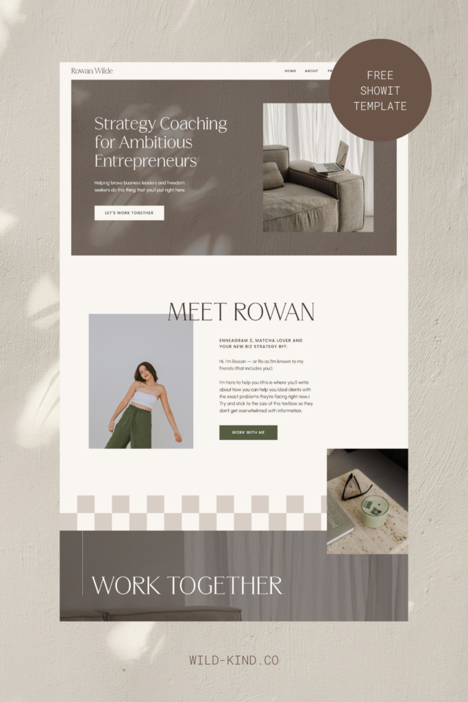 A screenshot of a free Showit website template