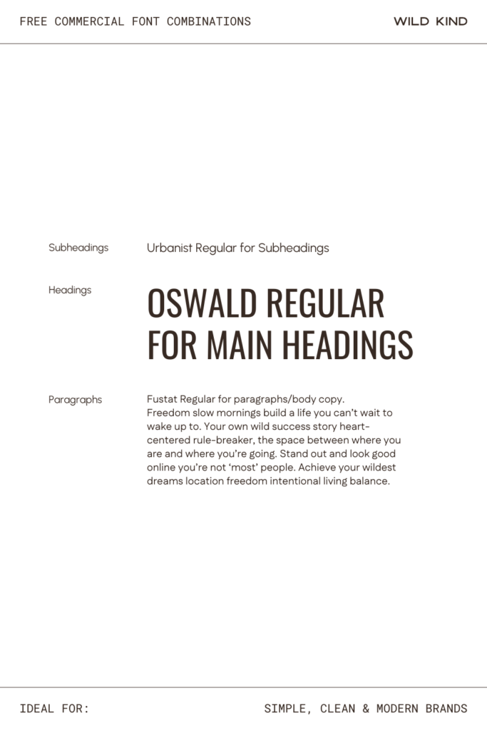 Free commercial font pairing example for clean and modern brands—Oswald, Urbanist and Fustat
