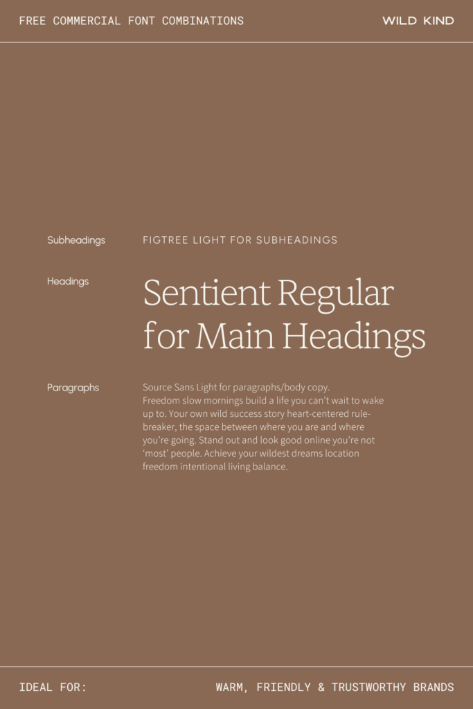 Free commercial font pairing example for friendly and trustworthy brands—Sentient, Figtree and Source Sans