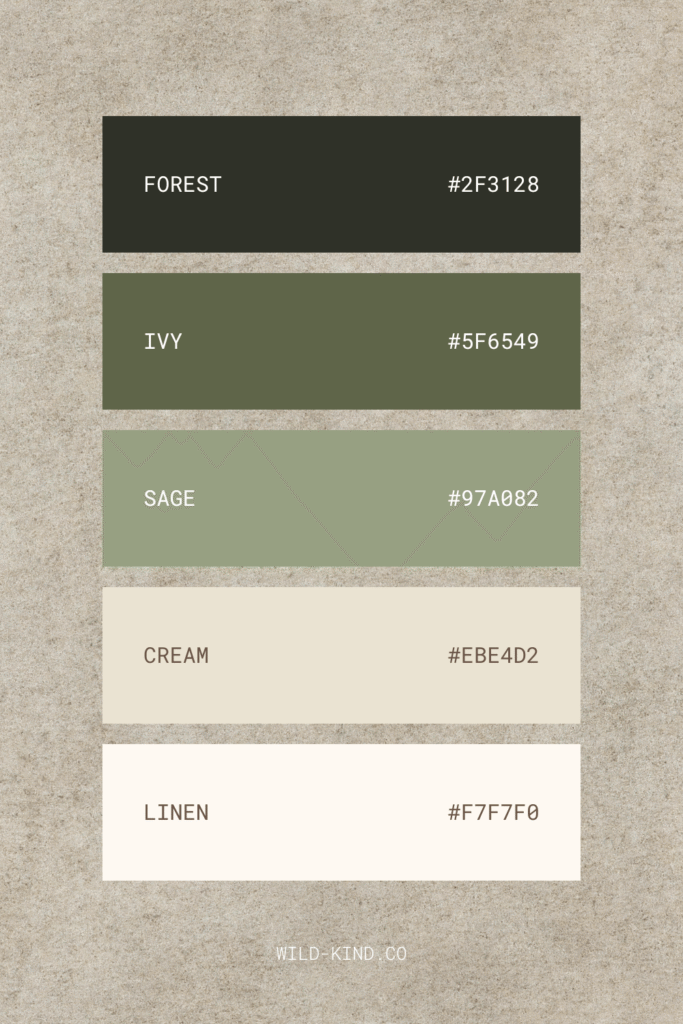 A website color palette for health coaches and wellness consultants in lush, natural tones