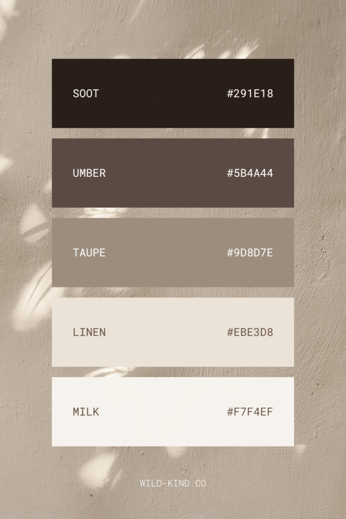 A website color palette for wellness brands and consultants in soft, smoky neutral tones