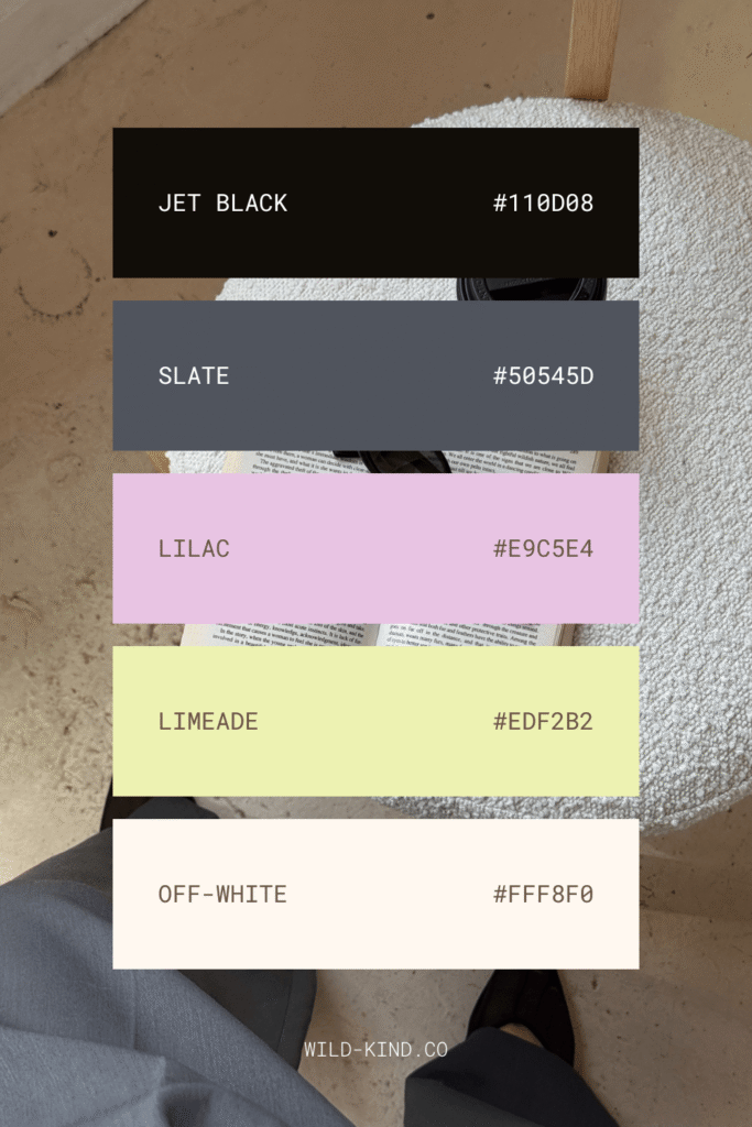 A website color palette for creative consultants and brand strategists in moody, playful tones