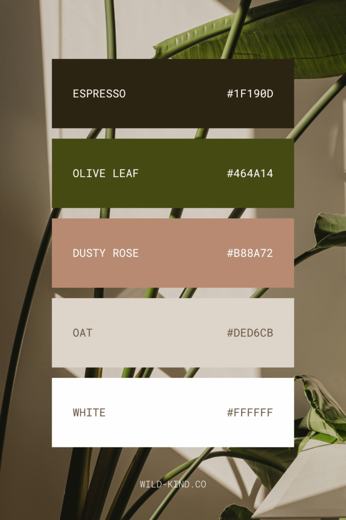 A website color palette for holistic coaches and therapists in muted, organic tones