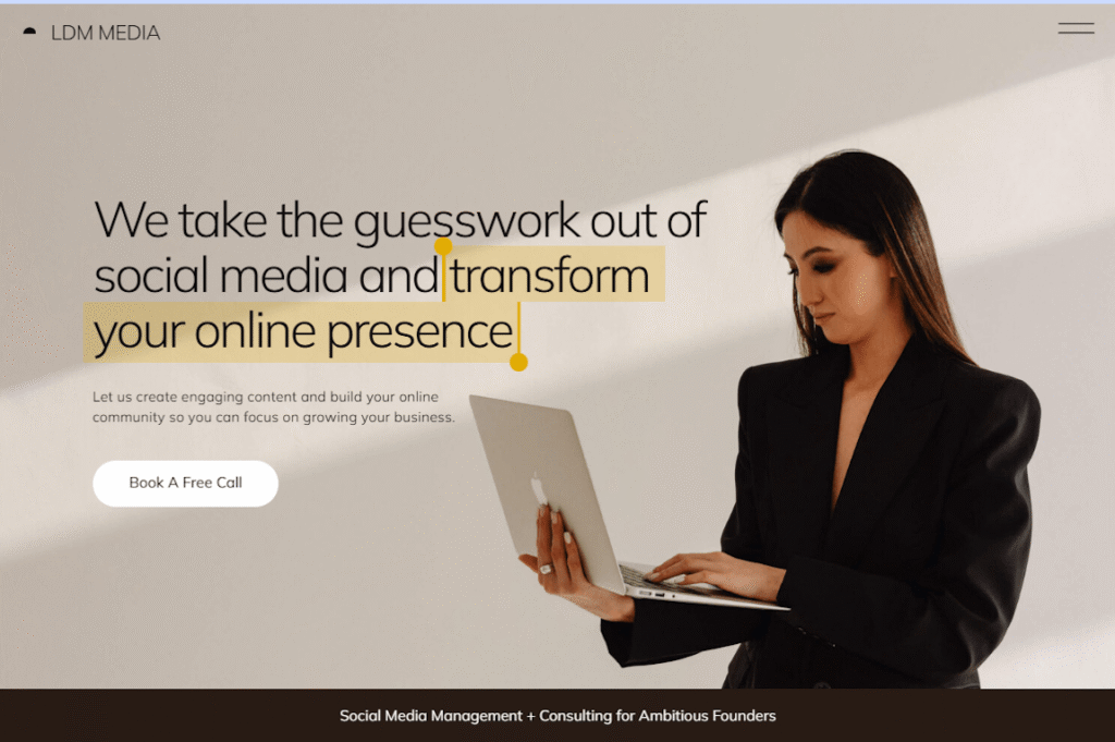 Showit website template hero section showing a clear, specific headline for a coaching business