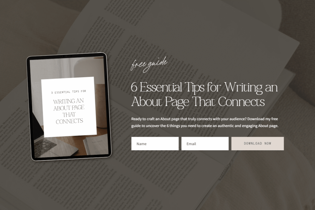 Showit website template opt-in section with freebie offer and email signup form