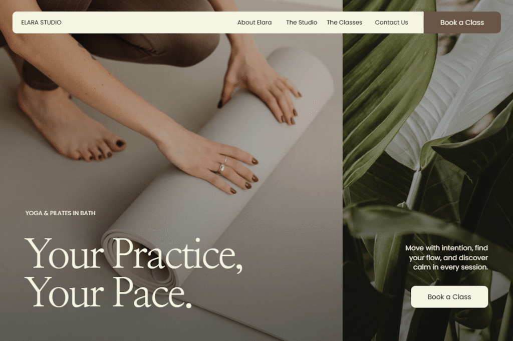 Showit website template homepage section with prominent call to action buttons